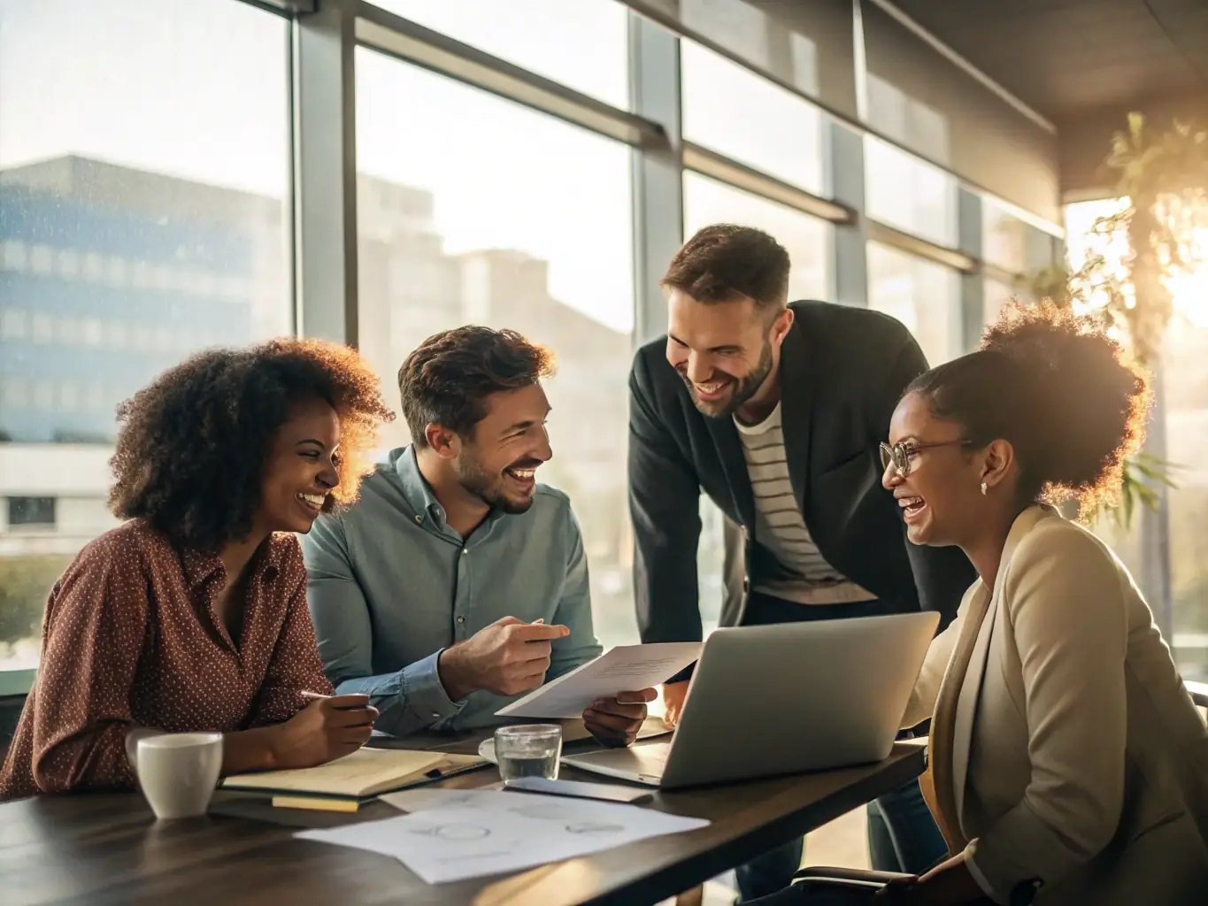 An image depicting a diverse group of small business owners collaborating around a table, reviewing financial documents and charts, symbolizing teamwork and strategic financial planning.